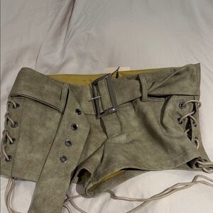 Olive Green Lace-Up Women Shorts